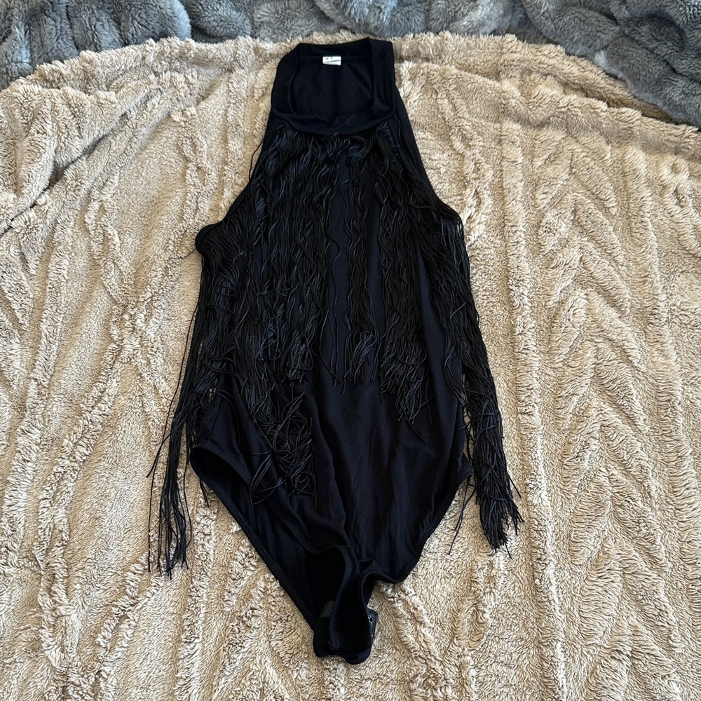 Stylish Black Fringe One Piece